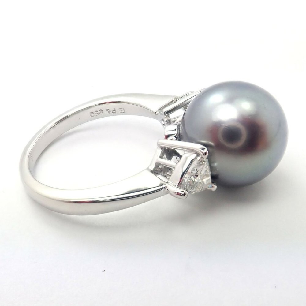 Rare! Mikimoto Platinum .5ctw Diamond 12mm Tahitian South Sea Pearl Heart Ring - Picture 8 of 10
